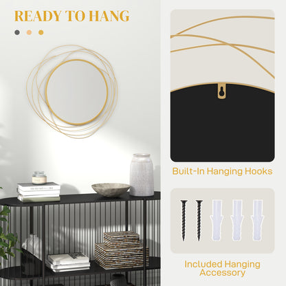 Metal Wall Art 65cm Round Mirror for Living Room Dining Room Gold Tone