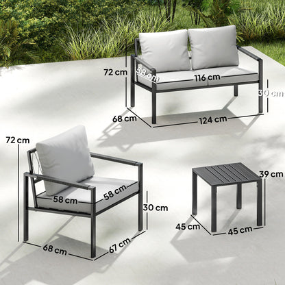 5 Piece Metal Garden Furniture Sofa Set with Cushions, Light Grey