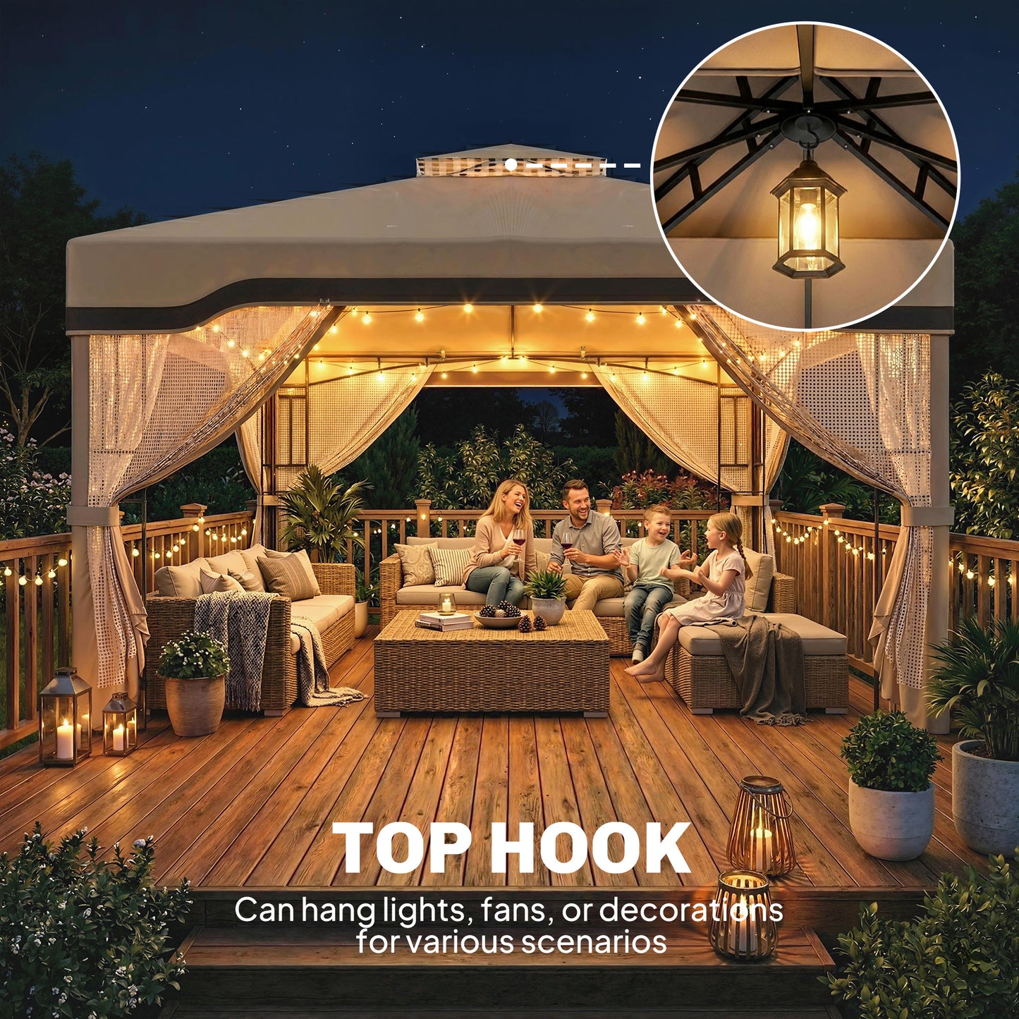 3 x 3.6 m Garden Gazebo with Shelves, UPF50+ Permanent Gazebo