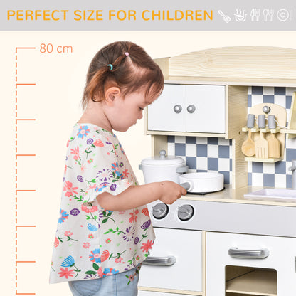 Kids Kitchen Playset Cook Toy Multi-Storage w/ Sink Pots for 3-6 Years