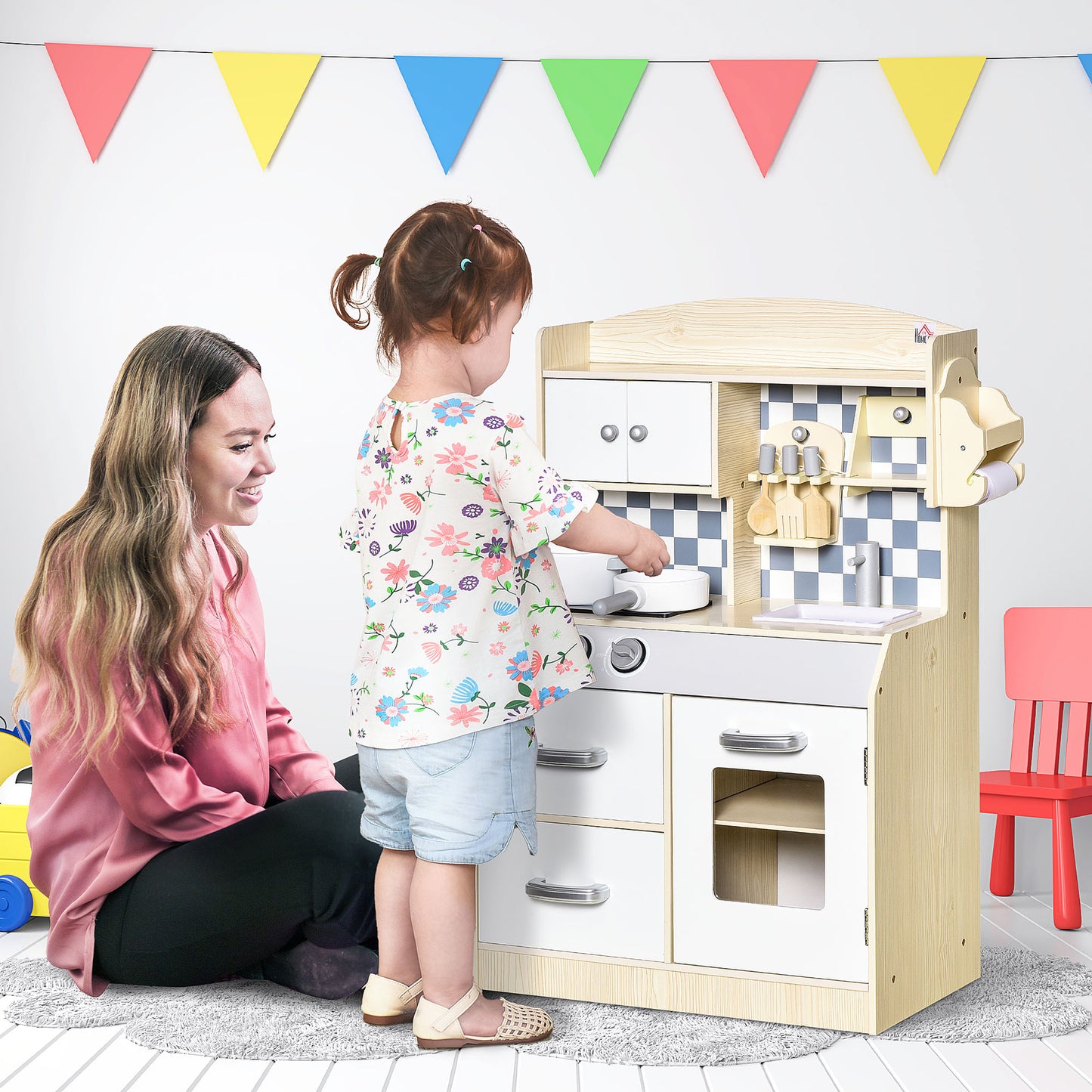 Kids Kitchen Playset Cook Toy Multi-Storage w/ Sink Pots for 3-6 Years