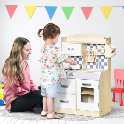 Kids Kitchen Playset Cook Toy Multi-Storage w/ Sink Pots for 3-6 Years