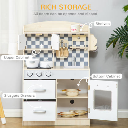 Kids Kitchen Playset Cook Toy Multi-Storage w/ Sink Pots for 3-6 Years