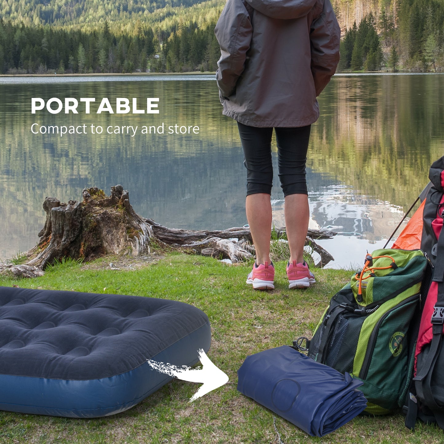 Single Air Mattress, Portable Air Bed with Flocked Surface, Blue