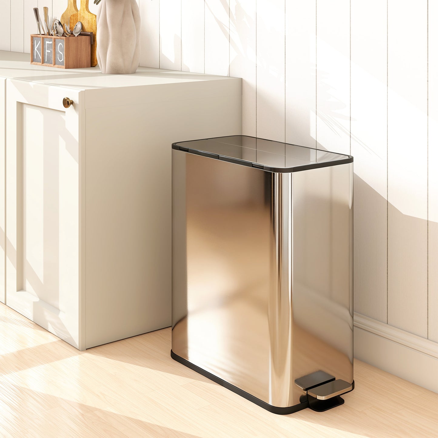56L Dual Kitchen Bin with Removable Inner Buckets for Recycling and Waste