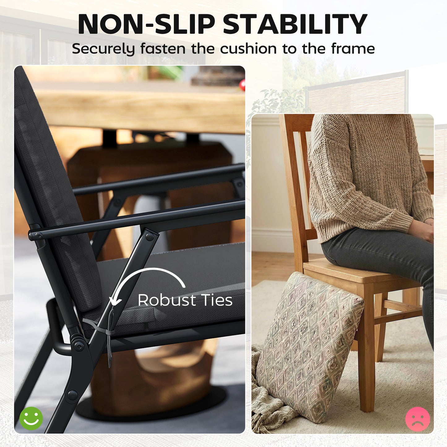 2Pcs Garden Chair Cushions, Waterproof Seat Pads, Dark Grey