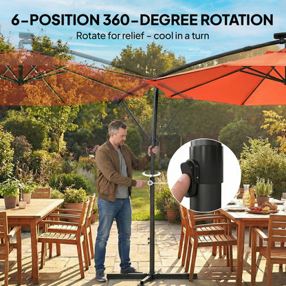3 m Garden Cantilever Parasol with Solar Light, Rotation, Orange