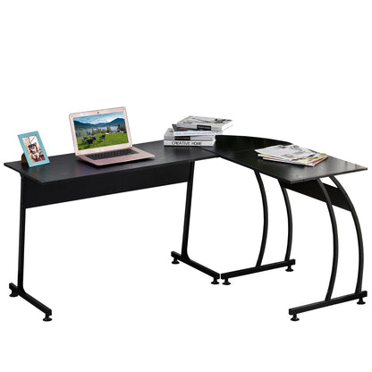 L Shape Computer Desk Corner Display Table Laptop Study Desk Minimalist Space Saving Wood Steel Gaming PC Workstation for Home Office Black