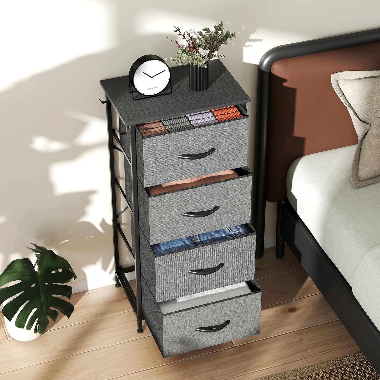 Fabric Chest of Drawers, 4 Drawer Dresser for Bedroom, Charcoal Grey