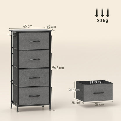 Fabric Chest of Drawers, 4 Drawer Dresser for Bedroom, Charcoal Grey