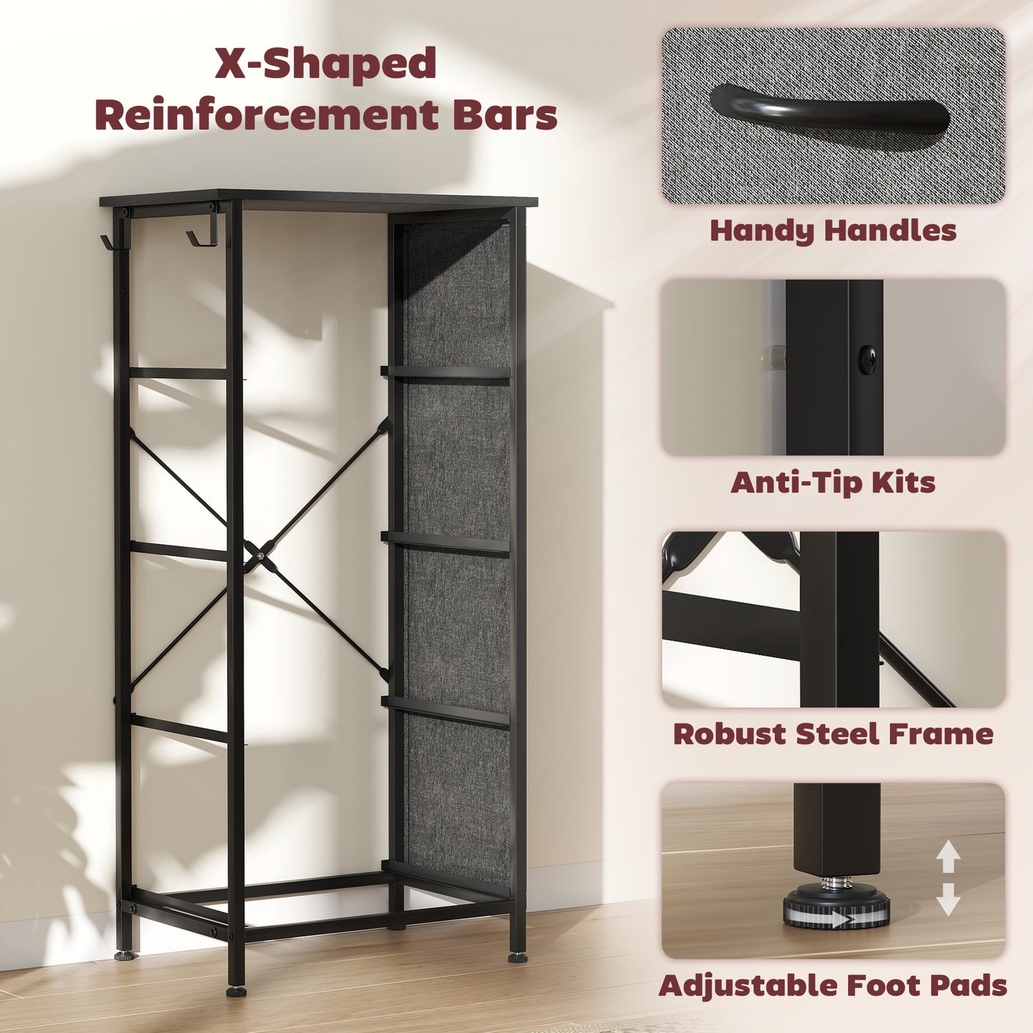 Fabric Chest of Drawers, 4 Drawer Dresser for Bedroom, Charcoal Grey