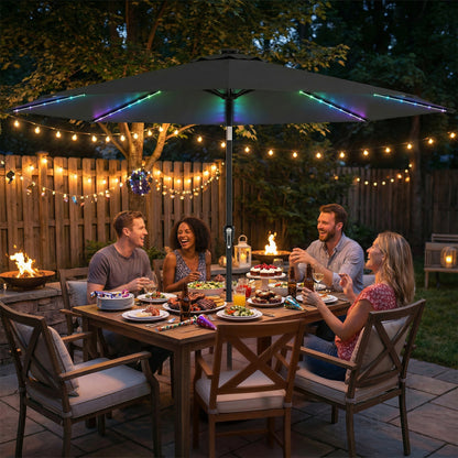 3 m Garden Parasol Umbrella with LED Lights, Patio Umbrella Grey