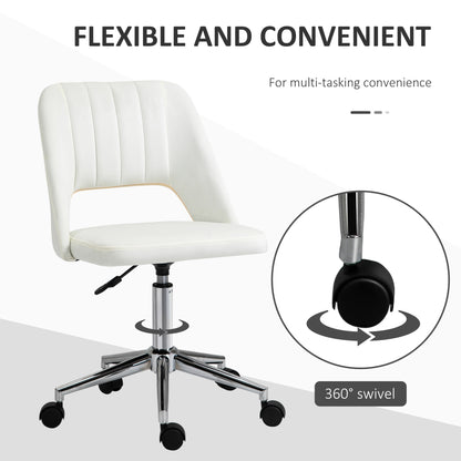Mid-Back Swivel Home Office Chair Scallop Computer Chair Cream White