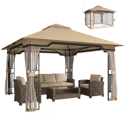 3.3 x 3.3 m Garden Gazebo with Shelves, UPF50+ Permanent Gazebo