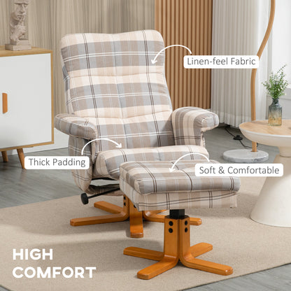 Recliner Chair and Footstool Linen-touch Fabric Wooden Base Multicolour