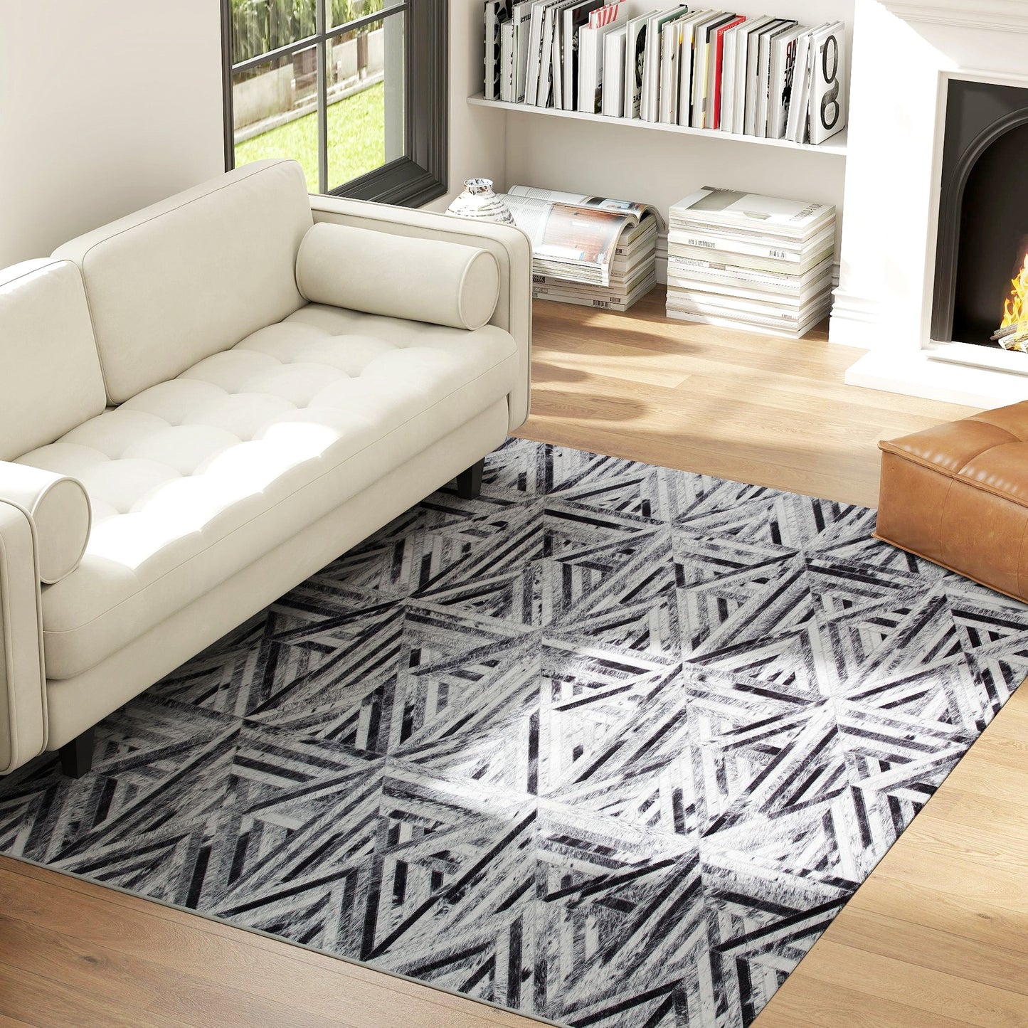 Non-Slip Washable Rug, Chenille Floor Carpet for Living Room, Black