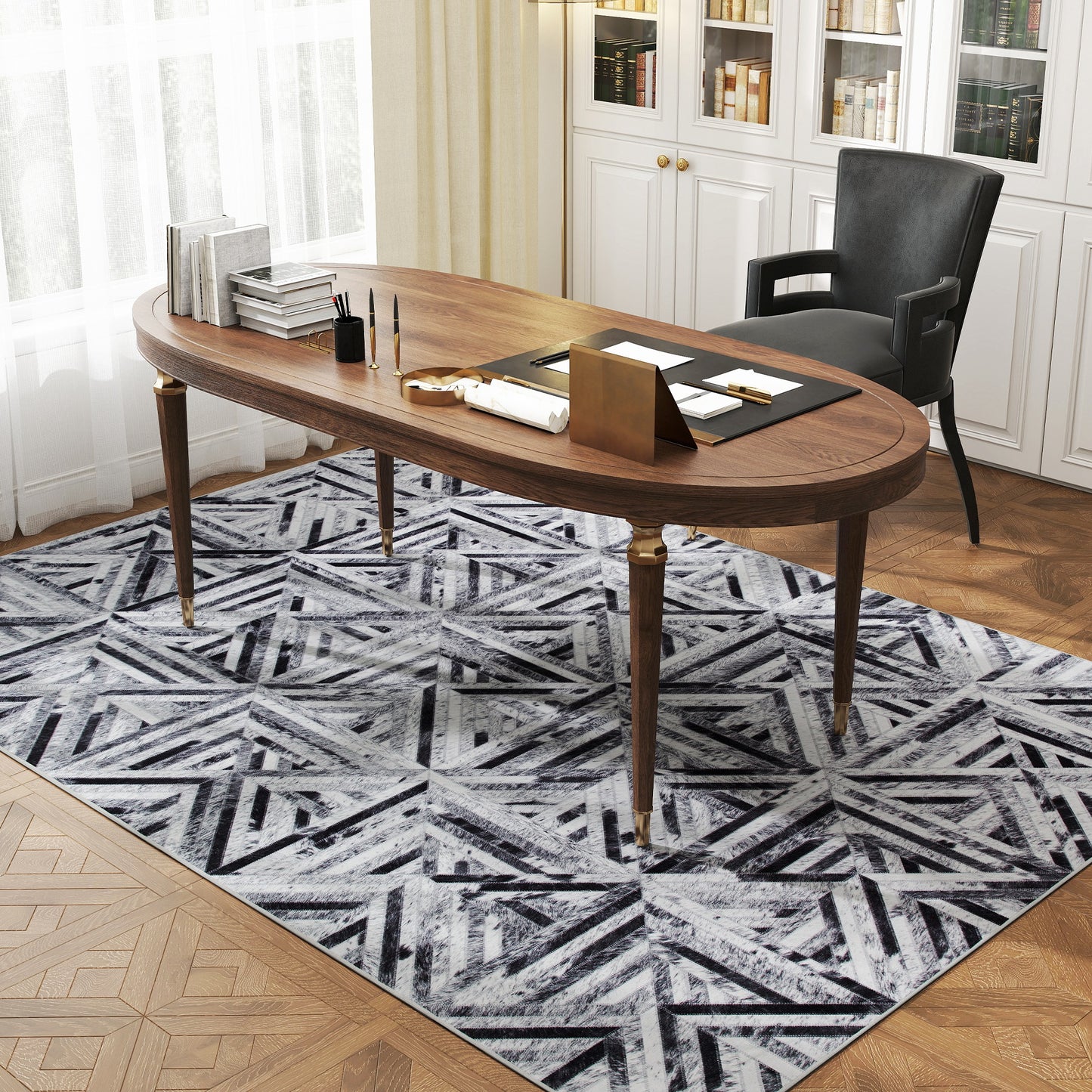 Non-Slip Washable Rug, Chenille Floor Carpet for Living Room, Black
