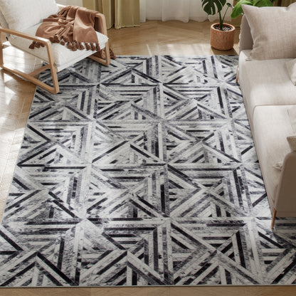 Non-Slip Washable Rug, Chenille Floor Carpet for Living Room, Black