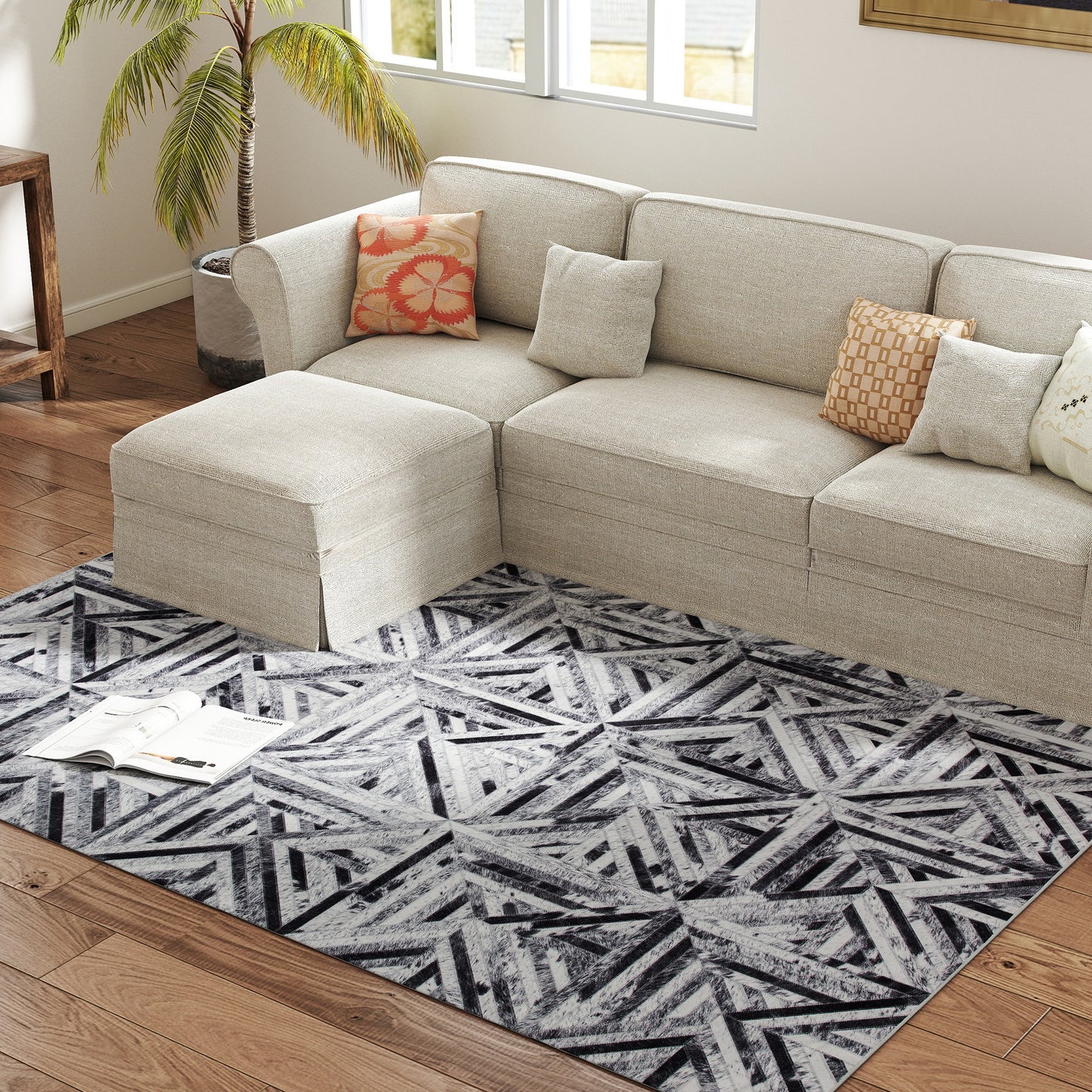 Non-Slip Washable Rug, Chenille Floor Carpet for Living Room, Black