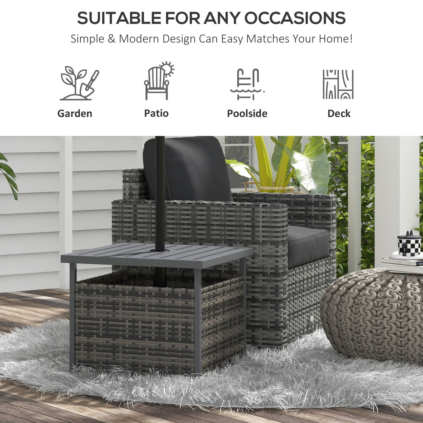 Outdoor Rattan Coffee Table w/ Umbrella Hole Fit for Garden