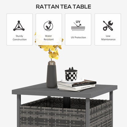 Outdoor Rattan Coffee Table w/ Umbrella Hole Fit for Garden