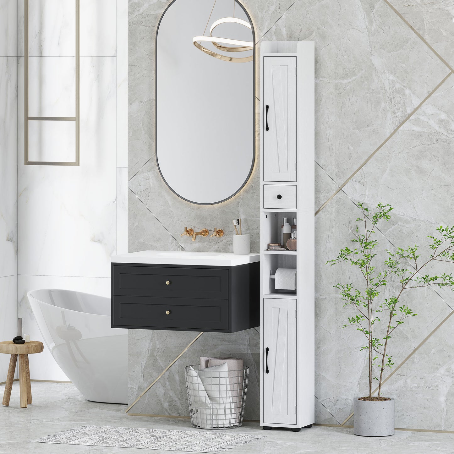 Tall Bathroom Storage Cabinet Slim Bathroom Cabinet with Drawer White
