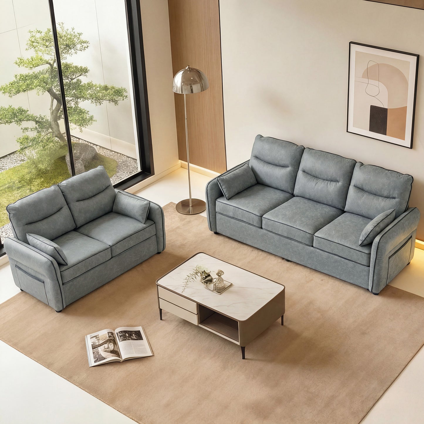 Armchair, Faux Leather Accent Chair with Thicken Cushion, Grey