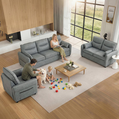 Armchair, Faux Leather Accent Chair with Thicken Cushion, Grey