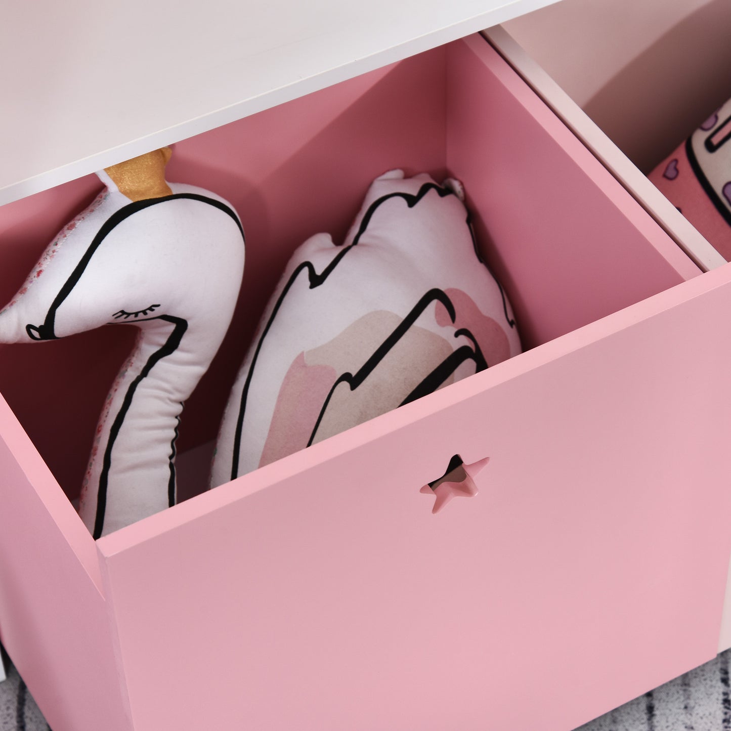 Kids Bookshelf Chest Drawer with Wheels Baby Toy Wood Organizer Pink