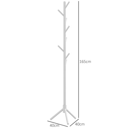 Coat Rack Bamboo Coat Stand with 8 Hooks for Handbags, White