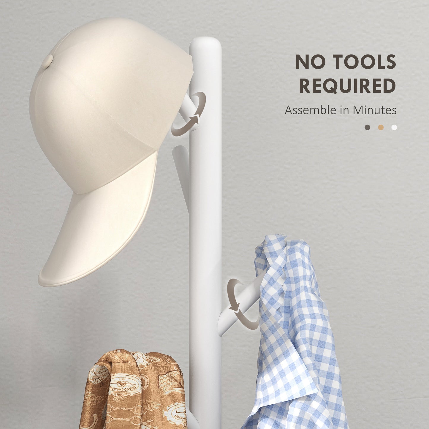 Coat Rack Bamboo Coat Stand with 8 Hooks for Handbags, White