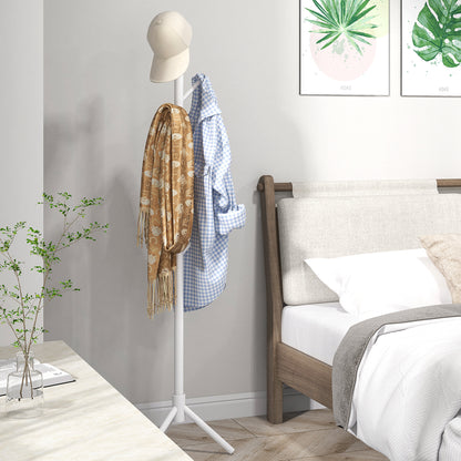 Coat Rack Bamboo Coat Stand with 8 Hooks for Handbags, White