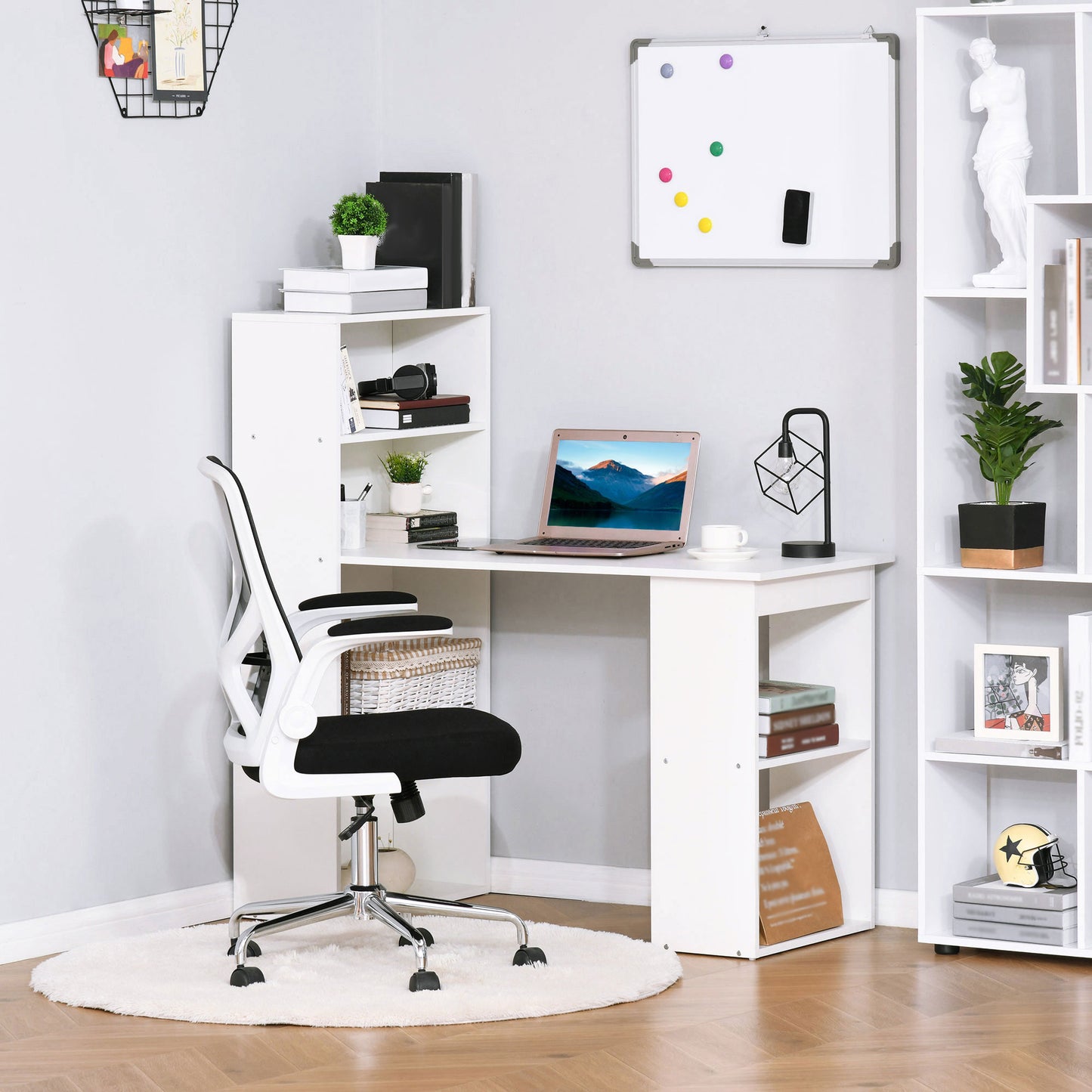 HOMCOM 120cm Modern Computer Desk Bookshelf Study Table Workstation PC Laptop Writing Home Office 6 Shelves White