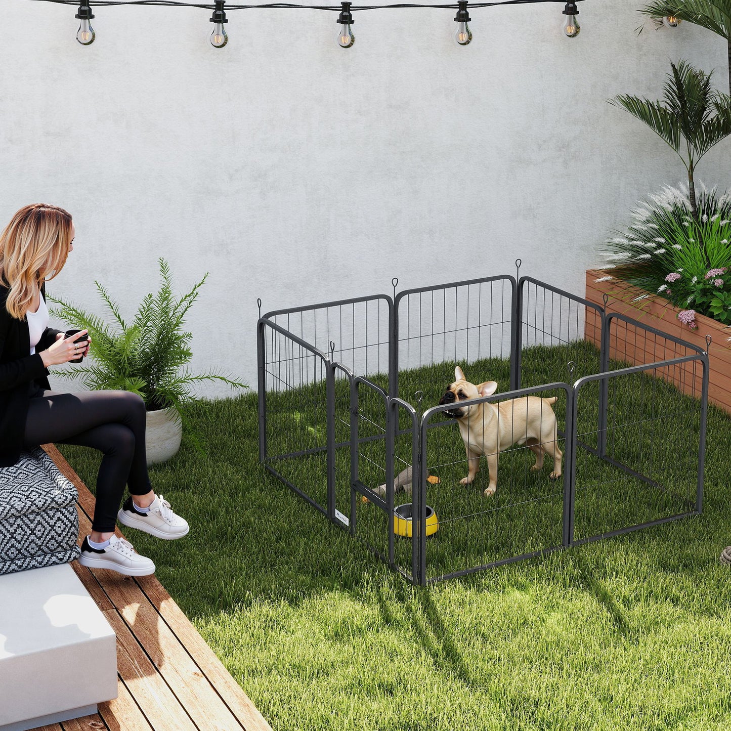 8 Panels Heavy Duty Dog Playpen with Door Indoor Outdoor, 60cm High