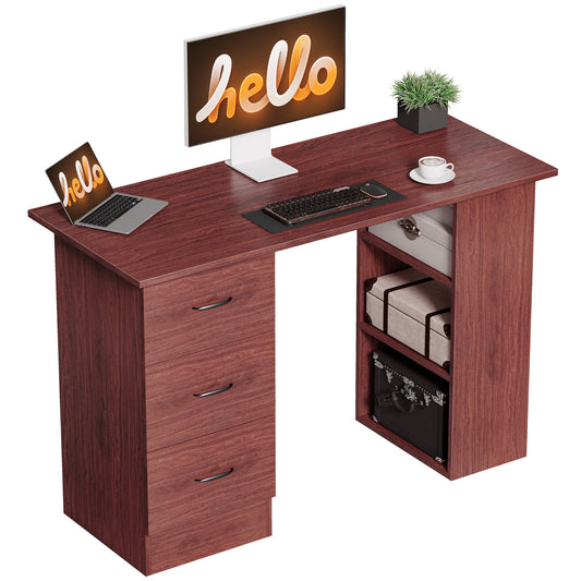 120cm PC Table Workstation Computer Desk w/ Drawers, 3 Shelves Walnut