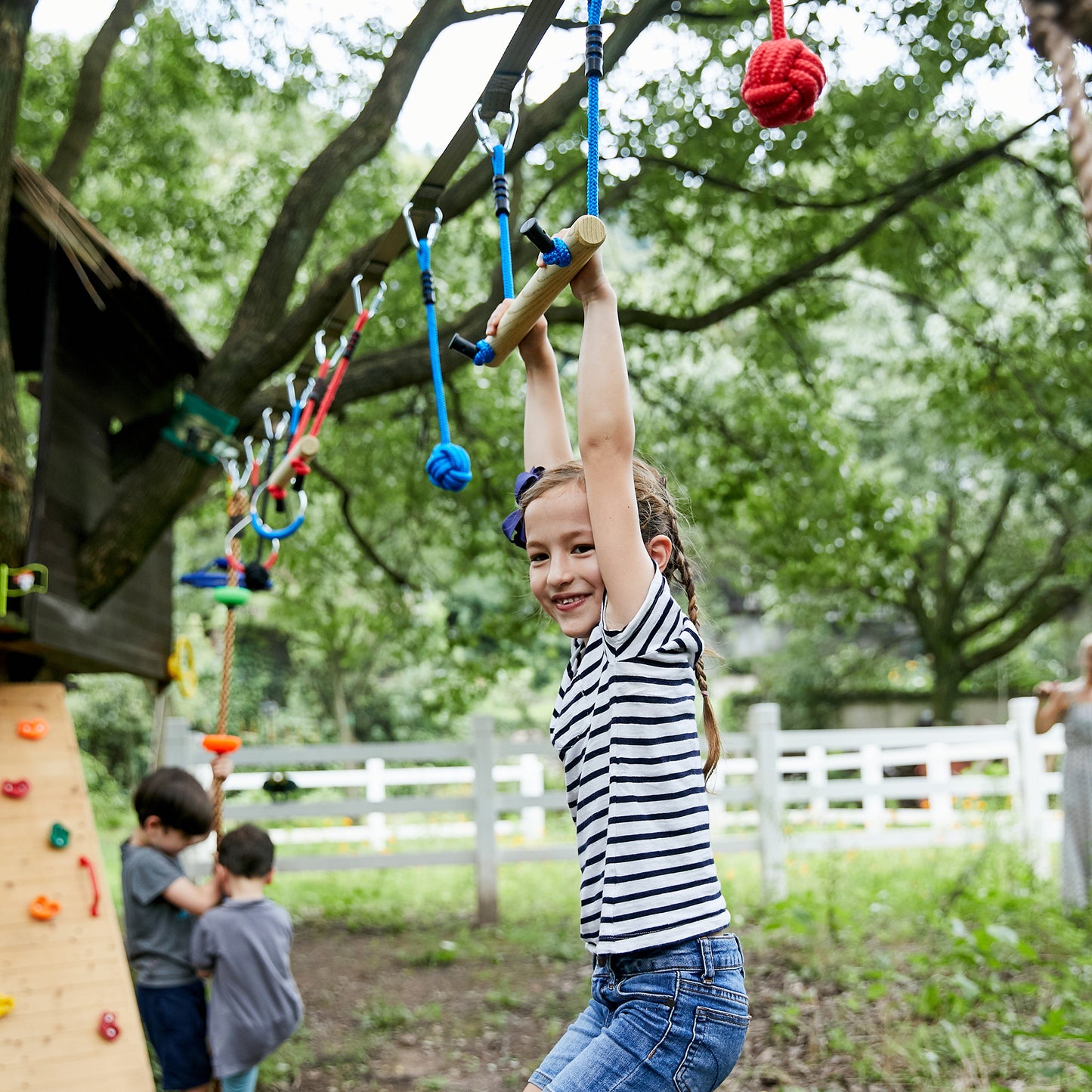 Obstacle Course Kids Slackline w/ Rings Bars Fist Swing Climbing Rope