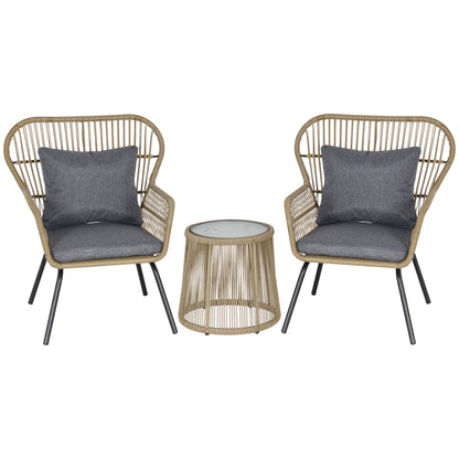 3 PCS Webbed PE Rattan Outdoor Patio Set w/ Cushions Steel Frame Brown
