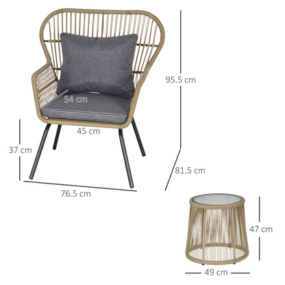 3 PCS Webbed PE Rattan Outdoor Patio Set w/ Cushions Steel Frame Brown