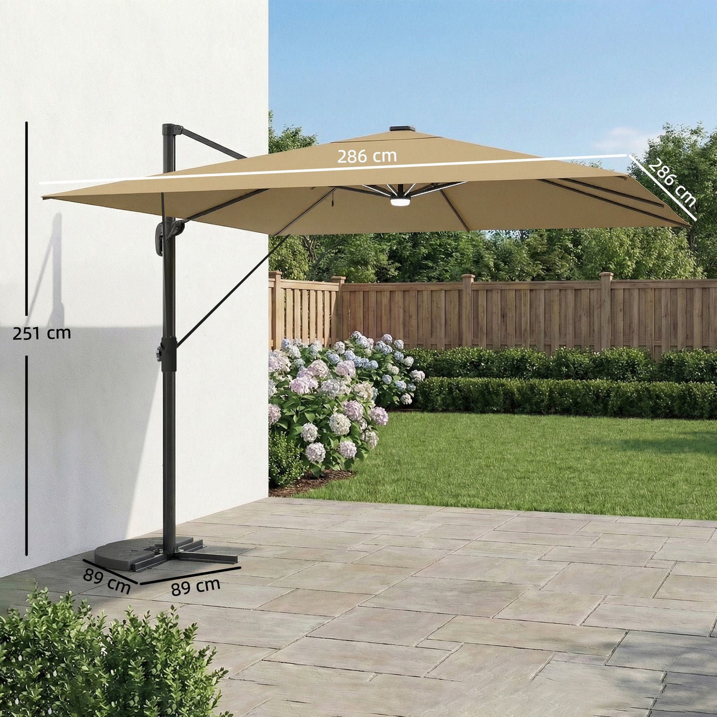 3 x 3 m Garden Cantilever Parasol w/ Light, Cover, Wind Protection
