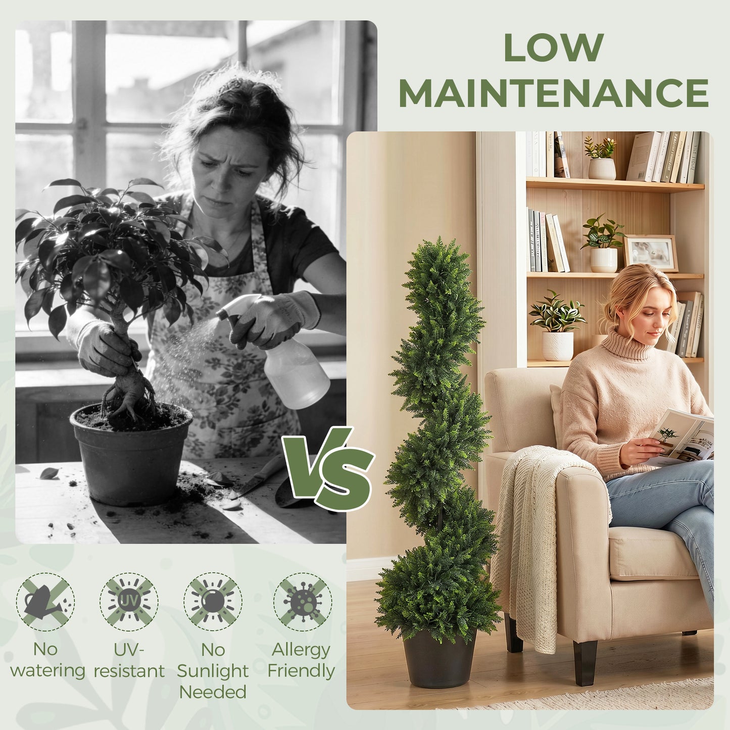 Set of 2 Artificial Cypress Topiary Tree, Spiral Topiary Tree with 700 Leaves, Fake Plants in Pot for Indoor Outdoor Decor, 120cm, Deep Green