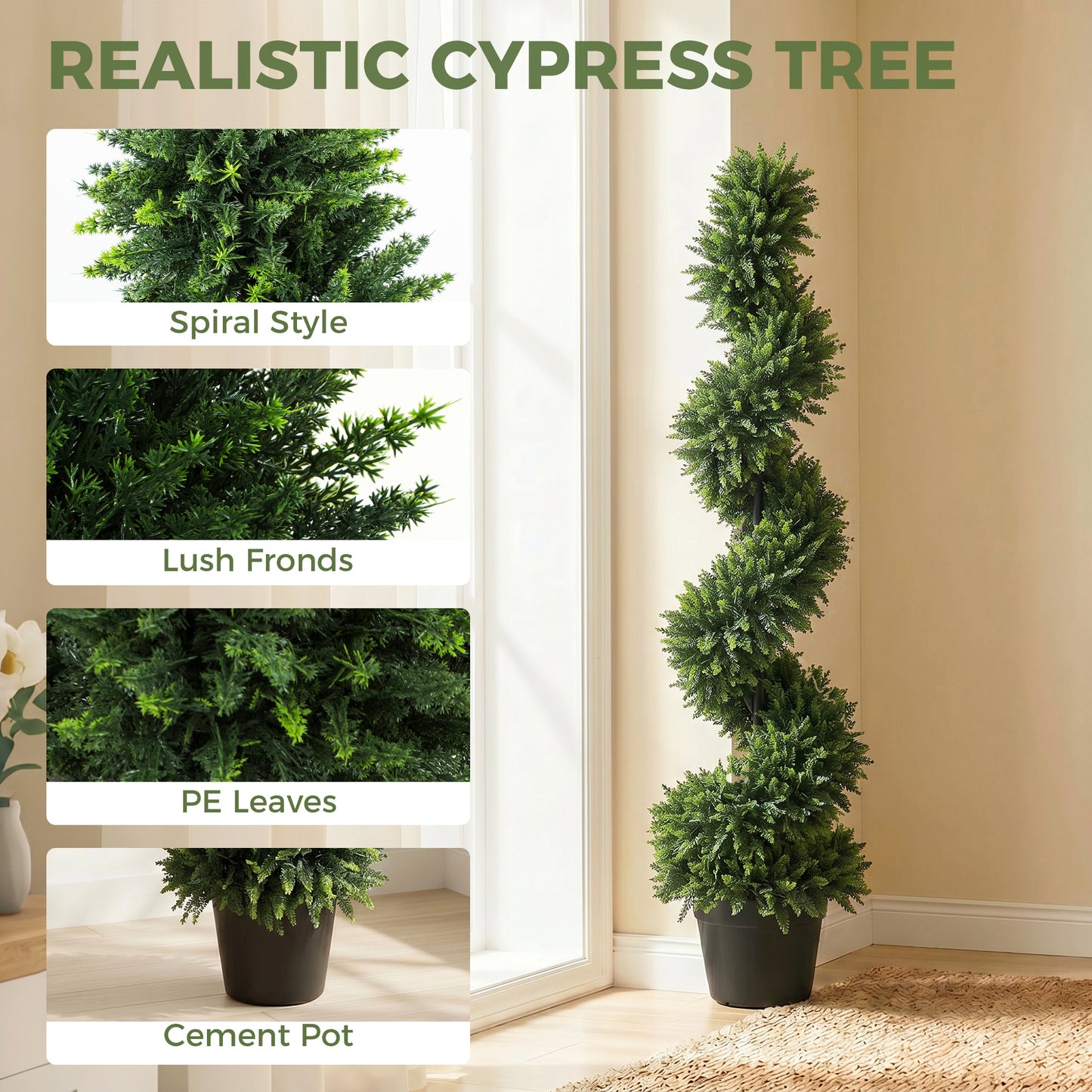 Set of 2 Artificial Cypress Topiary Tree, Spiral Topiary Tree with 700 Leaves, Fake Plants in Pot for Indoor Outdoor Decor, 120cm, Deep Green