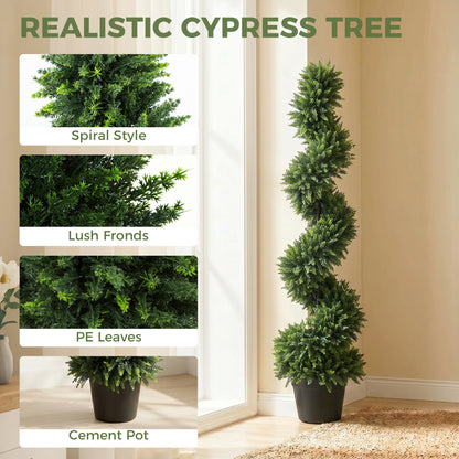 Set of 2 Artificial Cypress Topiary Tree, Spiral Topiary Tree with 700 Leaves, Fake Plants in Pot for Indoor Outdoor Decor, 120cm, Deep Green