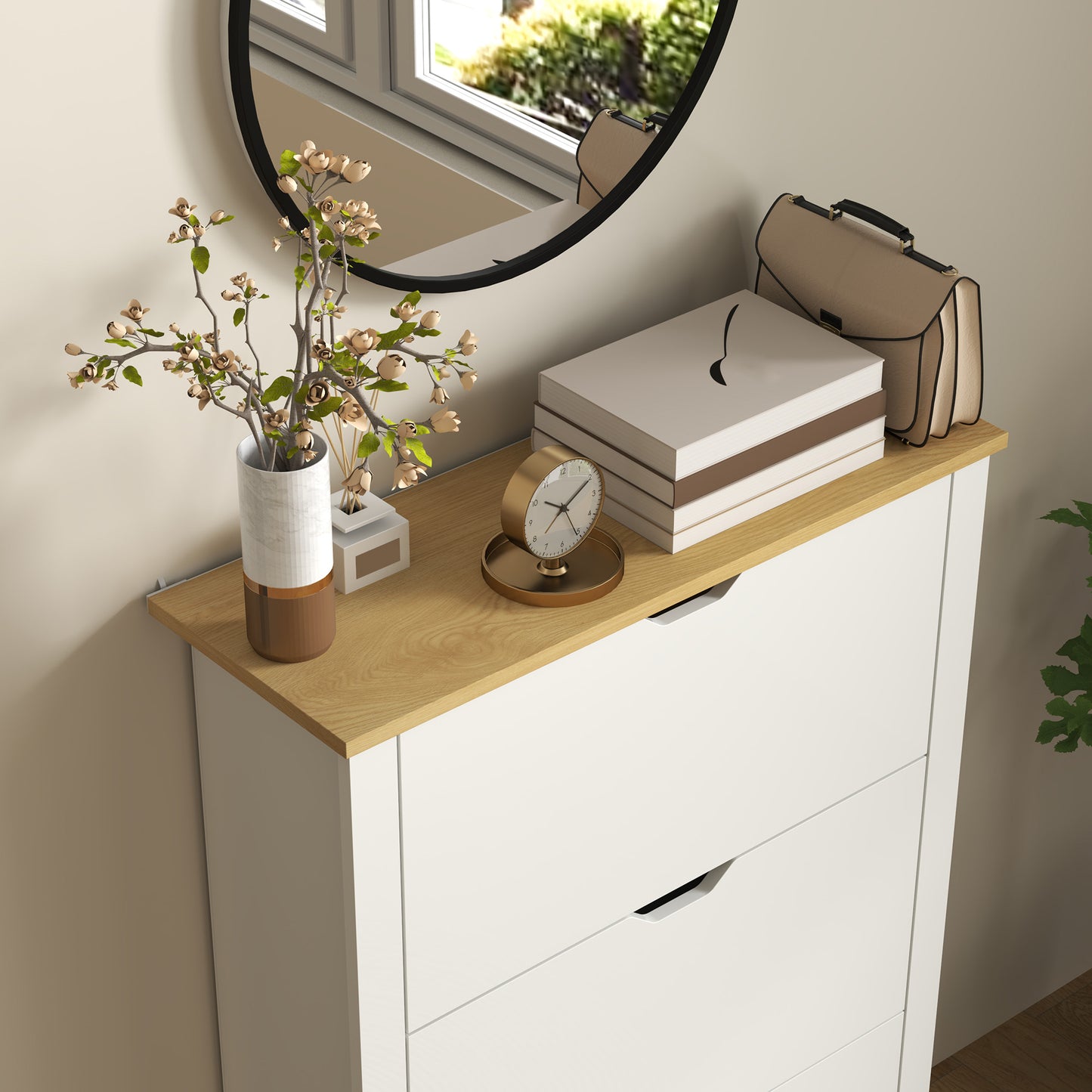 18-Shoe Storage Cabinet 6 Shelves 3 Drawers Tabletop High Gloss White