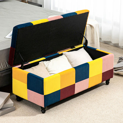 Velvet Storage Ottoman, Button-tufted Footstool Box, Toy Chest with Lid for Living Room, Bedroom, Multicoloured