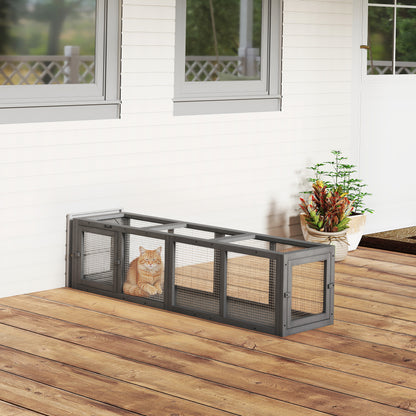 Outdoor Cat Tunnel, Wooden Extendable Pet Run, for Kitty, Puppy, Grey