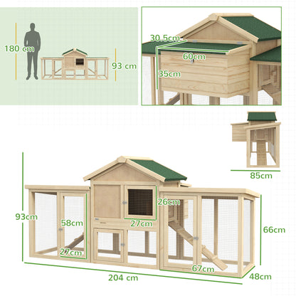 Wood Chicken Coop Hens Cage Poultry House with Nesting Boxes Run