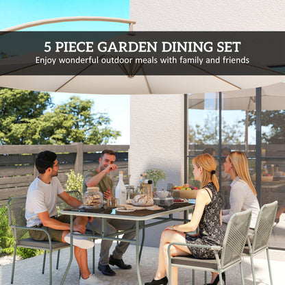5 Piece PE Rattan Garden Dining Set with Cushions, Light Grey