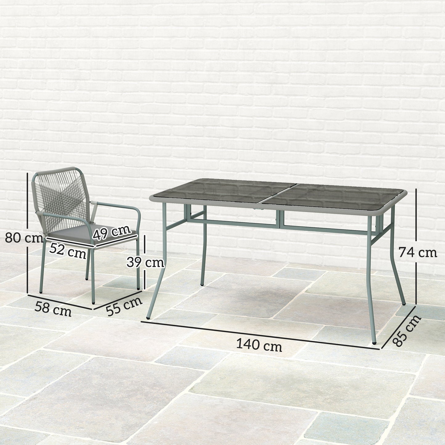 5 Piece PE Rattan Garden Dining Set with Cushions, Light Grey