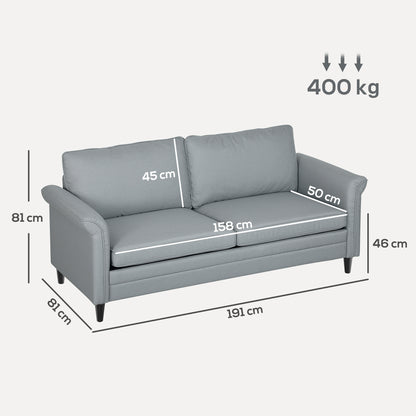 Modern 3 Seater Sofa for Living Room, Fabric Couch Settee, Grey