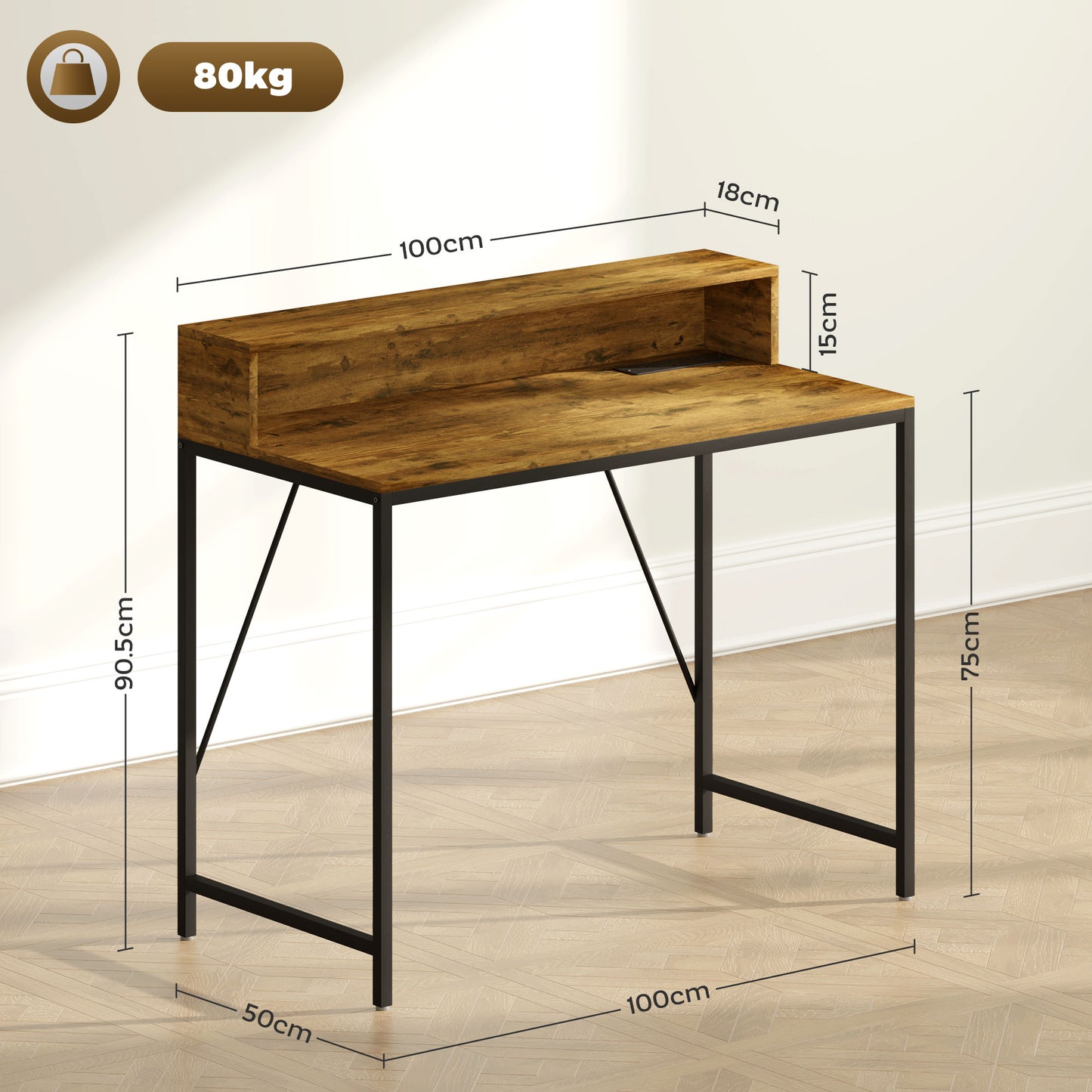 Computer Desk with LED Lights, Study Table with Shelf, Rustic Brown